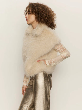 Almond Cream Silky Fur Vest