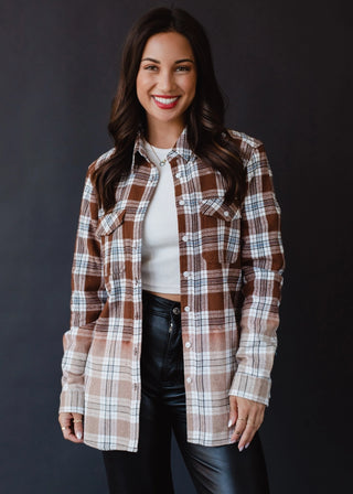 Brown, Black, Blue White Plaid Flannel