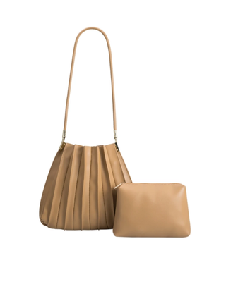 Carrie Taupe Leather Pleated Bag