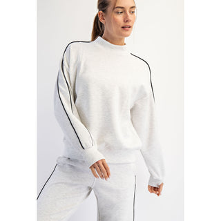 Grey Model Piping Mock Neck