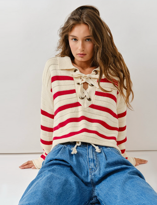 Lace Up Relaxed Stripe Sweater