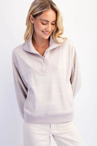 Mocha Cream Quarter Zip Stripe
