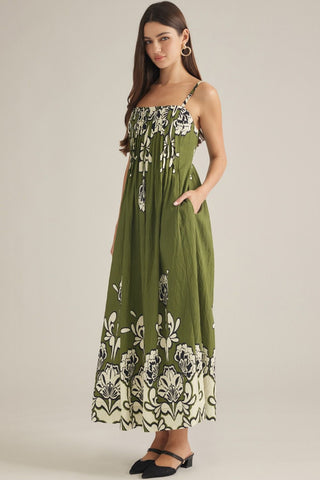 Olivia Olive Pleat Dress