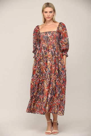 Red Crinkle Chiffon Midi Dress