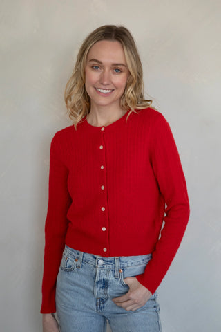 Red Cable Knit Cardigan