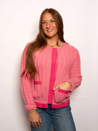 Ribbed Trim Snap Front Sweater