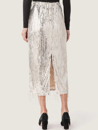 Sequin Fringe Skirt - Silver